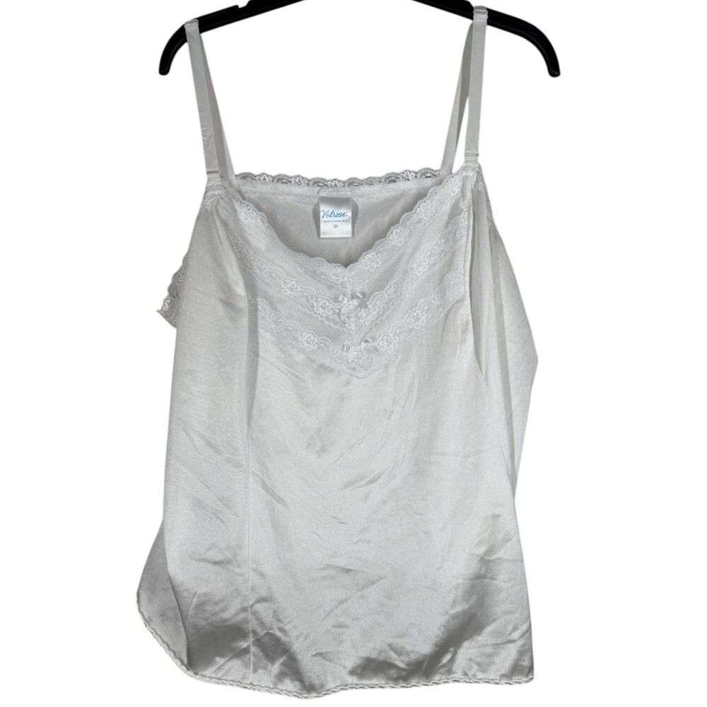 Vtg Velrose White Lace Slip Tank Top Womens Sz 2X Romantic Coquette Cami